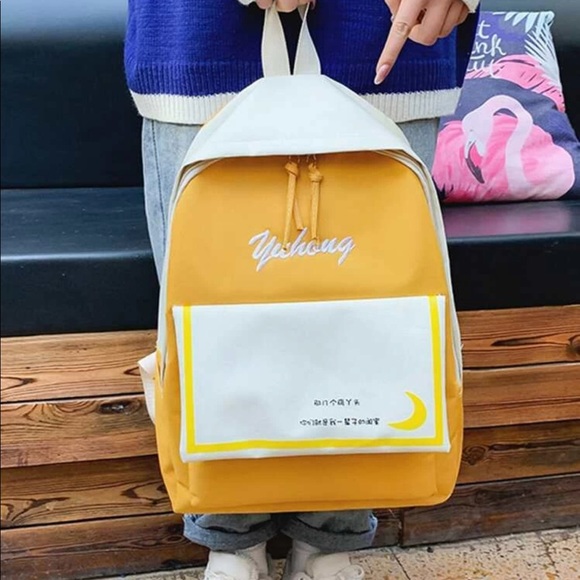 Yellow & White Colorblock Kawaii Moon Backpack NWT - Picture 1 of 6
